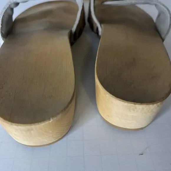 New Vintage Leather Dr. Scholl's Wooden Exercise Sandals Shoes Tan Wheat Sz 6 - Picture 8 of 11